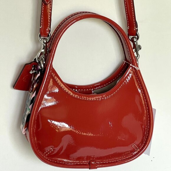 Coach Coachtopia Mini Ergo Crinkle Patent Bag Deep Orange CQ832 - Picture 4 of 12